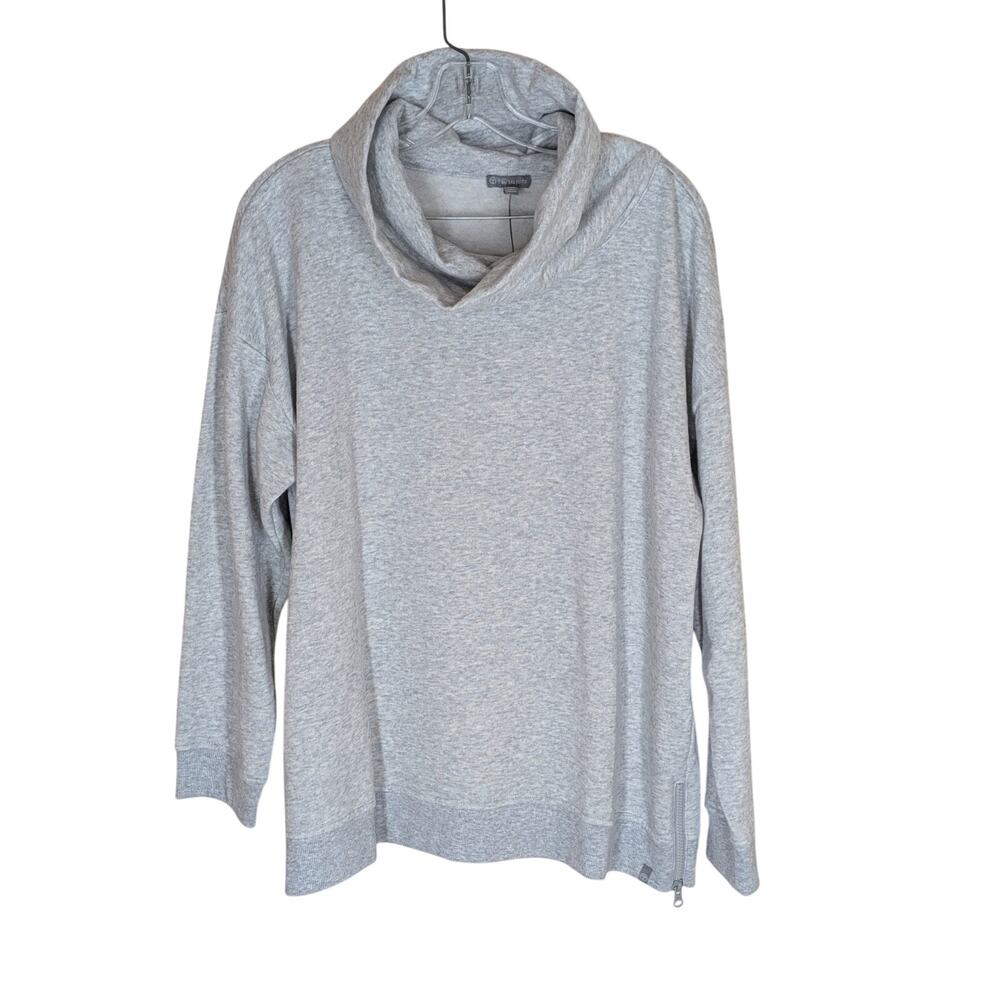 T By Talbots Pullover Featherweight Fleece Zip Hem Light Gray Size XL Petite NEW